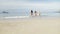 Girls Running In Water Back Rear View, Young Woman Group On Beach