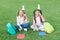 Girls school pupils having fun together fresh air, celebrate holiday concept