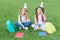 Girls school pupils having fun together fresh air, just pretending concept