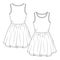 Girls Sleeveless Summer dress flat sketch fashion template. Teen Knit dress Technical Fashion Illustration.