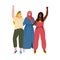 Girls are standing together. Doodle cartoon flat style hand drawn sisterhood or girl power concept illustration.