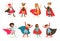 Girls in superhero costume set, pretty little super girls vector Illustrations on a white background