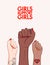 Girls support girls, woman arm divercity equality poster. Feminist power poster. Anti-discrimination, stop racist active social