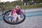 Girls swing on a swing in the Park.