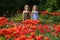 Girls in Tulip Garden