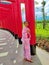 Girls wear yukata. New travelling place Hinoki Land Japanese style castle made by Hinoki Woods and timbers Japanese cypress