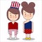 Girls wearing celebration USA America patriotism fourth july costume stripes using uncle sam hat vector illustrator