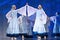 Girls in white dresses dancing on stage, Russian National Dance