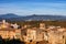 Girona City Houses And Catalonia Landscape In Spain