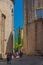 Girona medieval city, Tourists on vacation in the City, street view of Girona, vertical