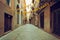 Girona, medieval cobblestone street view, downtown area