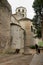 Girona, Spain, August 2018. Medieval cathedral and ancient well.