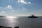 The Gironde ferry arrives at the port of Royan to load and transfer vehicles