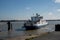 The Gironde ferry arrives at the port of Royan to load and transfer vehicles
