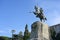 Giuseppe Garibaldi Monument, bronze statue  in the public park of the capital city La Spezia, Liguria, Italy, blue sky, copy space