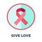 Give love promotional emblem with red cancer ribbon