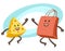Give me high-five! Happy Cheese Character and Shopping Bag Character giving high-five