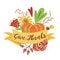 Give thanks Autumn bouquet composition Hand drawn Happy thanksgiving banner Fall harvest colorful print