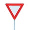 Give way priority yield road traffic roadsign sign, isolatedlarge detailed closeup