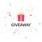 Giveaway banner with bright gift box and color confetti. Giveaway winner poster. Social media background. Design