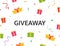 Giveaway banner with bright gift boxes and color confetti. Giveaway winner poster. Social media background. Design