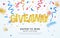 Giveaway golden word celebration of winning on falling down confetti background. Enter to win vector illustration web