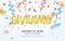 Giveaway golden word celebration of winning on falling down confetti background. Enter to win vector illustration web banner