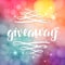 Giveaway lettering for promotion in social media with swashes on blurred background with lights. Free gift raffle, win a freebies