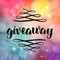 Giveaway lettering for promotion in social media with swashes on vector blurred background. Free gift raffle, win a freebies