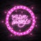 Giveaway neon shiny banner, calligraphic text in retro frame, vector illustration