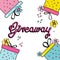 Giveaway template. Banner, poster for festive online prize contest, competition. Colorful boxes with hearts, ribbons, flowers.