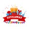 Giveaway text above with confetti explosion inside on colorful background