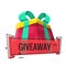 Giveaway winner present. Gift poster for social media post. Holidays and shopping giveaway gifts promo for wedding