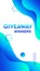 Giveaway winners story template. Vector abstract liquid blue background for social media giveaway results