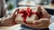 Giving a business gift, hand of two business professionals in a moment of gifting, Generative AI