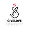 Giving love icon. Hand holding heart. Korean Finger. Hangul. Vector on isolated white background. EPS 10