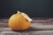 Giving thank you with pumpkin and thankful message on a wooden background