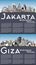 Giza Egypt and Jakarta Indonesia City Skylines Set with Gray Buildings, Blue Sky and Copy Space