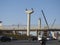 Giza, Egypt, July 25 2022: Giza Egyptian overhead transportation system monorail construction site with concrete and steel columns