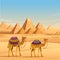 Giza Egyptian Pyramids desert landscape with camels flat vector illustration horizontal image