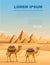 Giza Egyptian Pyramids desert landscape with camels flat vector illustration vertical banner design
