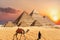 Giza Pyramid complex in Egypt, beautiful sunset view