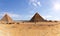 Giza Pyramids and the camp of bedouins and camels, Egypt