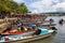 GIZO, SOLOMON ISLANDS - May 12, 2017: Boats on the shoreline of Gizo Market in the Solomon Islands