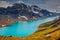 Gjende lake and Beseggen from above at sunset, Norway, Northern Europe