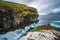 Gjogv gorge in the island of Eysturoy, the Faroe Islands. Long exposure