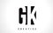 GK G K White Letter Logo Design with Black Square.