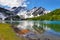 Glacial Arpy lake near Morgex, Aosta Valley in north Italy