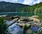 Glacial black lake in Sumava National Park.