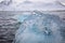 Glacial iceberg fragments floating in Arctic waters